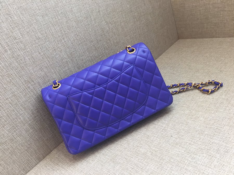 Medium Classic Flap Lambskin Bag AO1112 Blue/Gold